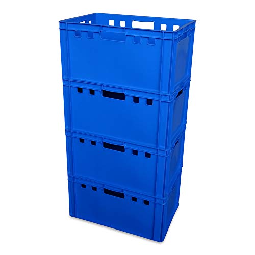 4er Set E3-Kiste Eurobox Metzgerkiste Lagerbox 60x40x30 cm stabil für Lebensmittel geeignet (blau) von kanister-vertrieb
