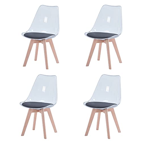 4er Set Esszimmerstühle Transparent Nordic Design Polsterstühle für Wohnzimmer Esszimmer und Empfangsbereich (Schwarz PU) von Generisch