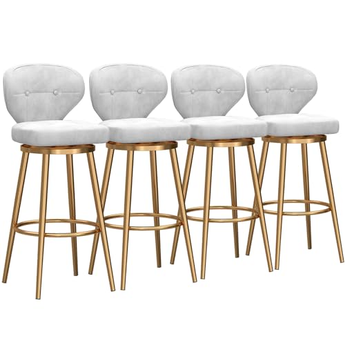 4er Set Samt Drehbar Barhocker 360° Drehbar Hochstühle mit Rückenlehne und Gold Fußstütze Ideal für Küche Pub Modernes Weißes Design Höhe 75cm von Generisch