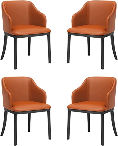 4er Set Stilvolle Moderne Esszimmerstühle - Hohe Rückenlehne Gepolsterte Ledersitze Bequeme Loungesessel mit schwarzen Metallbeinen - Trendige Wohnzimmer-Seitenstühle (Orange) von Generisch