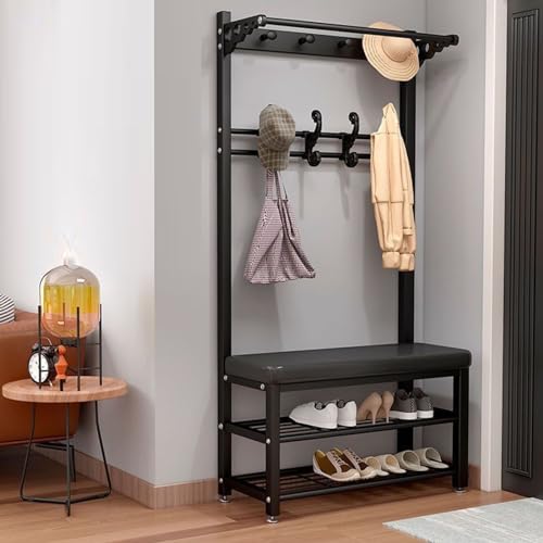 4in1 Eingangsbank mit Garderobe, Schuhaufbewahrung, 8 Haken und Ablage für Flur, verstellbare Breite 60100 cm, stilvolles schwarzes Design für Zuhause von Generisch