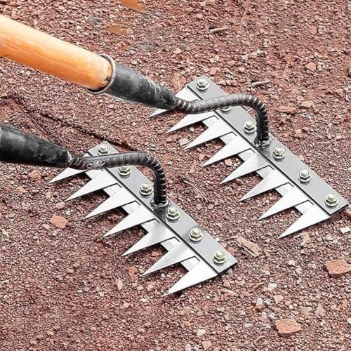 5/6/7/8 Teeth Iron Rake, Carbon Steel Weeding Rake with Handle, Heavy Duty Stainless Steel, for Gardening Cultivating Loosening Weeding (7 Teeth) von Generisch