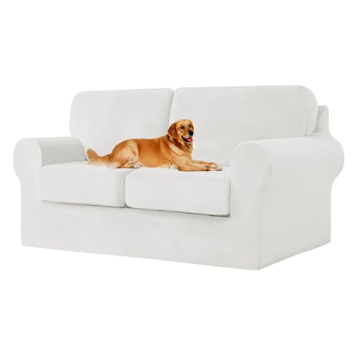 5 Stück Stretch Samt Sofabezug Set - Waschbarer Anti-Rutsch-Couch Bezug für 2-Sitzer Sofa mit Sitz & Rückenlehne Kissenschoner - Elegantes Weiß 5 Stück Stretch Samt Sofabezug Set - Waschbarer Anti-Rutsch-Couch Bezug für 2-Sitzer Sofa mit Sitz & Rückenlehne Kissenschoner - Elegantes Weiß von Generisch