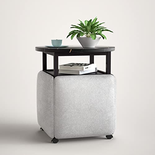 5-in-1 Couchtisch und Esstisch-Schreibtisch-Set mit 4 stabilen stapelbaren Hockern, Metallsockel, perfekt für kleine Räume, hellgrau und schwarz, ideal für Wohnzimmer und Heimbüro von Generisch