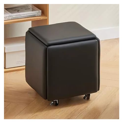 5-in-1 Cube Hocker mit Schwenkrollen, Vielseitiger Schwarzer Ottomane Fußstütze & Mobiler Sitz, Platzsparendes Stapelbares Design für Wohnzimmer Komfort & Stil von Generisch