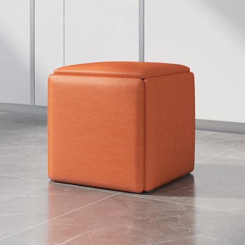 5 in 1 Cube Ottoman Stools with Swivel Casters Tackable Sofa Chair Leather Square Ottomane for Living Room Bedroom Orange Small 5 in 1 Cube Ottoman Stools with Swivel Casters Tackable Sofa Chair Leather Square Ottomane for Living Room Bedroom Orange Small von Generisch
