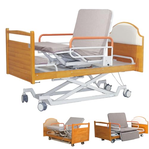 5 in 1 Funktion Krankenhausbetten mit Drehfunktion, elektrische medizinische Betten mit Höhenverstellung, leise Räder, Matratze, Leitplanke, bis zu 240.4 kg (205 * 98 * 59 cm) von Generisch