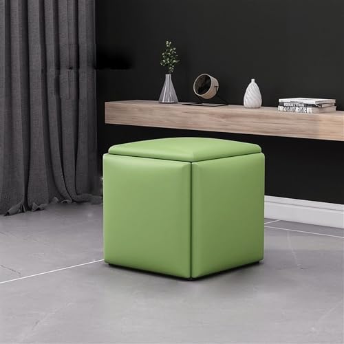 5 in 1 Grüner Kunstleder-Pouf Cube - Multifunktionaler Aufbewahrungshocker mit abnehmbaren Rädern & mobiler Fußstütze für kleine Räume, stilvolle & platzsparende Möbel von Generisch