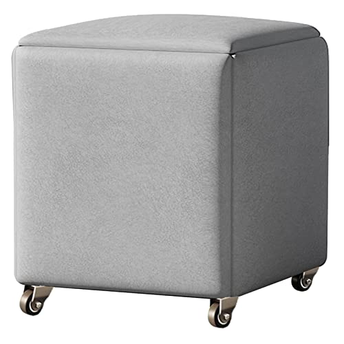 5-in-1 Magic Cube Aufbewahrungshocker mit Rollen, stapelbarer multifunktionaler Küchenstuhl, Polstersitz, Metallrahmen, kompaktes Design (45 x 45 x 45 cm, Hellgrau) von Generisch