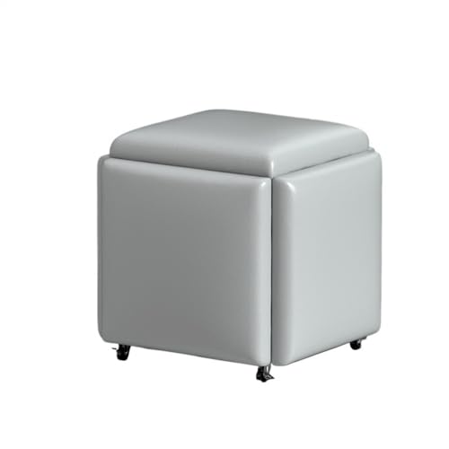 5 in 1 Multifunktionaler grauer PU-Leder-Hocker, Stuhl mit Drehrollen, stapelbar, Sitzwürfel für Wohnzimmer oder Schlafzimmer von Generisch