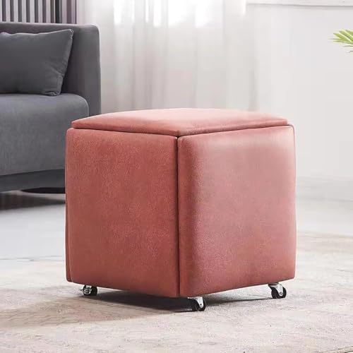 5-in-1 Nesting Cube Hocker, stapelbare PU-Leder-Sitzfläche mit Drehrollen, beweglicher Fußhocker & Ankleidestuhl für Wohnzimmer & Esszimmer, 35,6 x 35,6 x 38,1 cm von Generisch