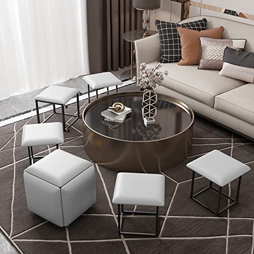 5-in-1 Nesting Ottoman Cube Set, Stapelbare Lederhocker & Fußstütze mit Rollen, Vielseitiger Quadratischer Ottomane für Schlafzimmer, Wohnzimmer & Esszimmer - Beige B von Generisch