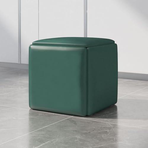 5-in-1 Nesting Stools with Swivel Casters Tackable Leather Cube Seat for Living Room and Bedroom Dark Green Small von Generisch