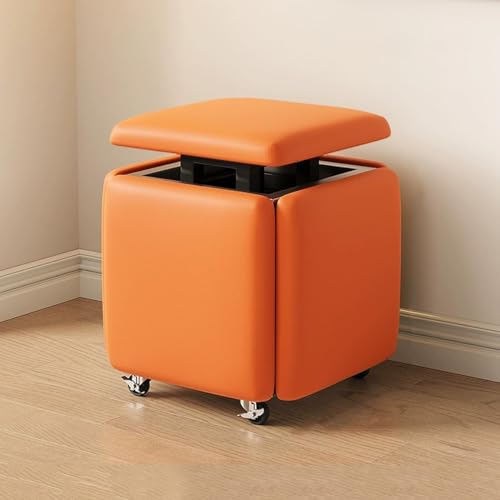 5-in-1-PU-Leder-Ottoman-Würfel mit Schwenkrollen, stapelbare Fußstütze und bewegliche Bank für Wohnzimmer und Sofa, kompakter Fußhocker (Farbe: Grau, Größe: 35 cm) von Generisch