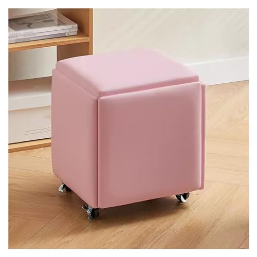 5-in-1 Pink Cube Hocker mit Drehrollen - Stapelbare Ottomane für Wohnzimmer Vielseitige Fußstütze & Drehstuhl Stilvolles & Funktionales Design für Sofa von Generisch