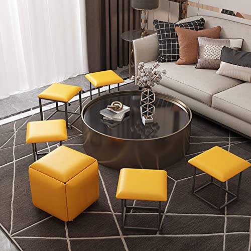 5-in-1 Stapelbarer Ottomane Cube Stuhl Set Leder-Fußhocker mit Rollen Vielseitige Nesting Bänke für Wohnzimmer Schlafzimmer & Esszimmer Gelb B 5er Set 5-in-1 Stapelbarer Ottomane Cube Stuhl Set Leder-Fußhocker mit Rollen Vielseitige Nesting Bänke für Wohnzimmer Schlafzimmer & Esszimmer Gelb B 5er Set von Generisch