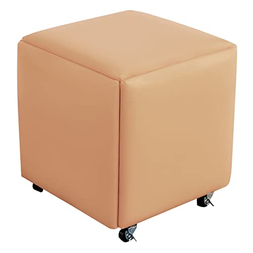 5-in-1 Stapelbarer Würfelstuhl & Lederhocker, vielseitige Fußstütze mit Rollen für Wohnzimmer & Esszimmer, 46 x 46 cm, quadratische Bank, moderne platzsparende Möbel von Generisch