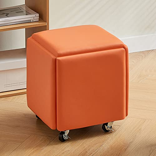 5 in 1 Stapelbares Leder Ottomane Set mit Rollen für Schlafzimmer Wohnzimmer Esszimmer Quadratische Ottomane Bank Fußhocker Nesting Cube Stuhl Orange B 5 in 1 Stapelbares Leder Ottomane Set mit Rollen für Schlafzimmer Wohnzimmer Esszimmer Quadratische Ottomane Bank Fußhocker Nesting Cube Stuhl Orange B von Generisch
