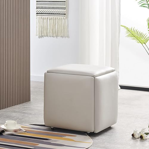 5 in 1 Stapelhocker Ottomane Cube Stuhl Set mit Rollen Leder Quadratische Bank Fußhocker für Schlafzimmer Wohnzimmer Esszimmer Multifunktionales Möbelset von Generisch