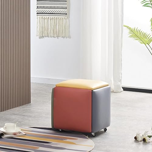 5-in-1 Stapelhocker mit faltbarer Fußstütze und Rädern, vielseitiger Kunstledersitz für Wohnzimmer und Esszimmer, 45 x 45 x 45 cm 5-in-1 Stapelhocker mit faltbarer Fußstütze und Rädern, vielseitiger Kunstledersitz für Wohnzimmer und Esszimmer, 45 x 45 x 45 cm von Generisch