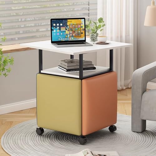 5-in-1 Weißer PU-Leder-Würfel-Ottomane mit Lenkrollen, vielseitiger Sofa-Beistelltisch & 4 Hockern – ideale Fußstütze für Wohnzimmer & Schlafzimmer von Generisch