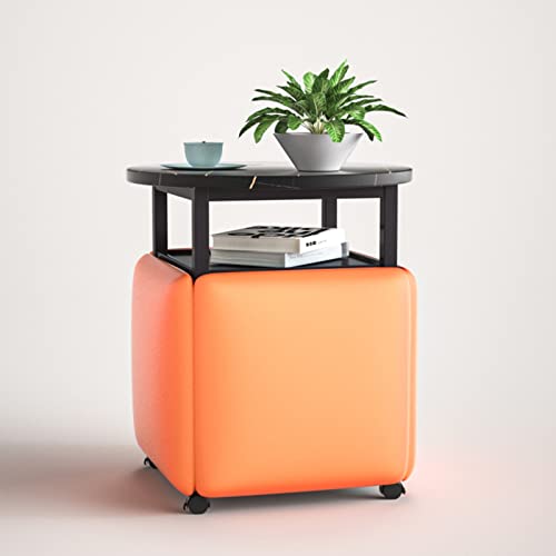 5-in-1 Würfel-Sitzmöbel mit Lenkrollen und Couchtisch – stapelbarer Sofasessel, stapelbarer Fußhocker, beweglicher Hocker für Wohnzimmer & Heimbüro, Orange & Schwarz Design von Generisch