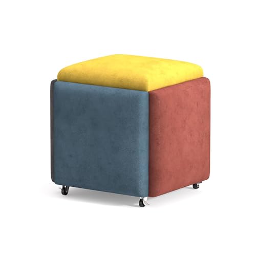 5-in-1 Würfelsitz mit Lenkrollen und stapelbarem Design, bunter Ottomanen-Hocker für Schlafzimmer, 45,7 x 45,7 cm, Würfelstuhl mit beweglichem Fußhocker von Generisch