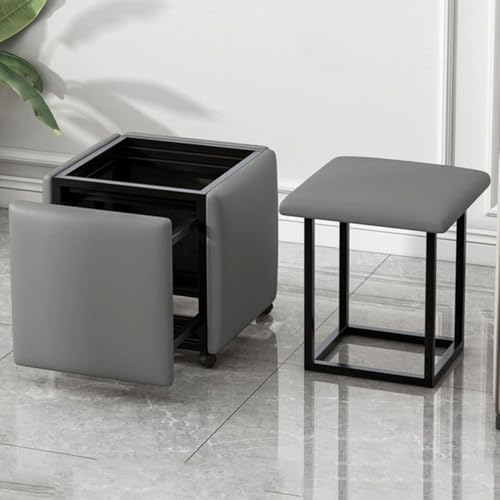 5-in-1 drehbarer Würfelhocker – gepolsterter Esszimmerstuhl aus Leder mit Rollen, 45 x 45 cm, dunkelgrau, stapelbare Fußstütze für Couch, vielseitiger Nestsitz von Generisch