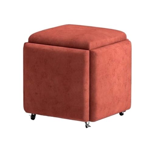 5-in-1 multifunktionaler Sitzwürfel mit Drehrolle und gepolstertem Sitz, stapelbarer Sofa-/Stuhl-Hocker aus buntem Tech-Stoff für Wohnzimmer, orange (Größe: 35 x 35 x 35 cm) von Generisch