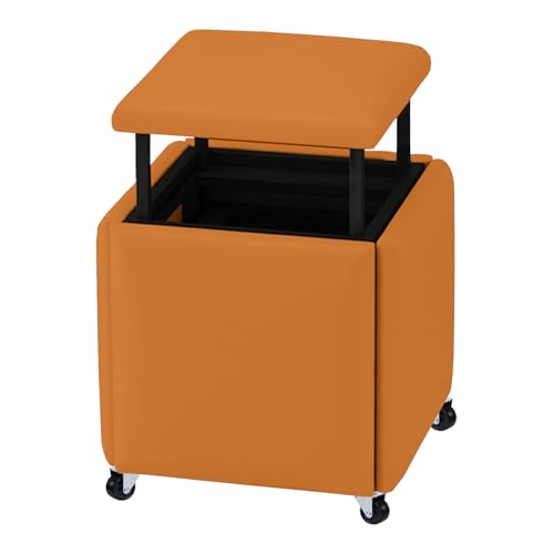 5-in-1 multifunktionaler stapelbarer Ottoman-Würfel mit drehbaren Rollen, Lederfußhocker für Wohnzimmer und Schlafzimmer, Orange, 45 x 45 x 45 cm von Generisch