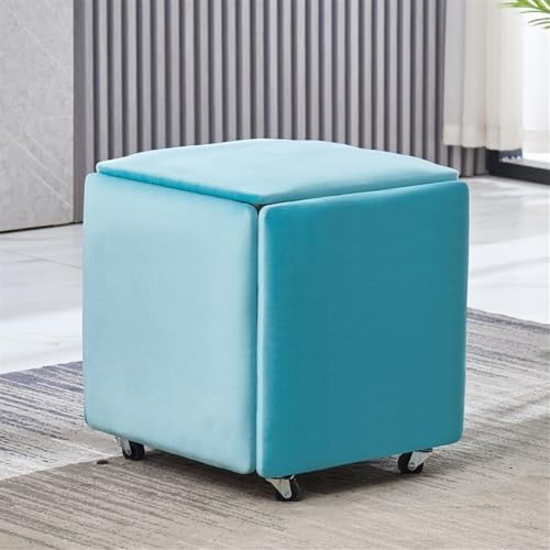5-in-1 stapelbarer Ottomanhocker mit Drehrollen, beweglicher Würfel-Fußhocker, Nesting-Design in Seeblau, Gold, Samt, große Größe für vielseitigen Gebrauch zu Hause und im Büro von Generisch