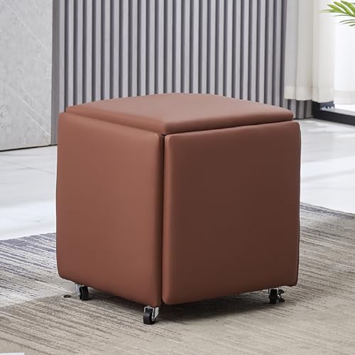 5-in-1 stapelbarer Ottomanhocker mit Schwenkrollen und beweglichem Design für Wohnzimmer und Schlafzimmer, vielseitiger Sitzwürfel und Schminkstuhl aus PU-Leder (35,6 x 35,6 x 38,1 cm) von Generisch