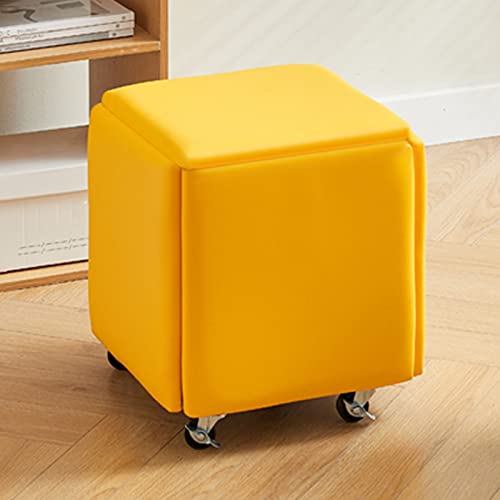 5-in-1 stapelbarer Pouf Cube aus gelbem Kunstleder mit drehbaren Rädern – mobiler Hocker & Fußstütze für Wohnzimmer & Schlafzimmer – bunter Akzentstuhl von Generisch
