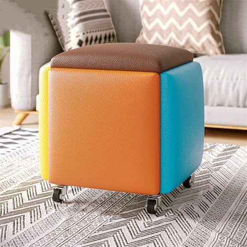 5-in-1 stapelbarer Sitzwürfel mit Drehrollen, buntes Leder-Sofa-Stuhl für Wohnzimmer, Schlafzimmer, Esszimmer – vielseitiges, platzsparendes Design mit 35,1 cm von Generisch