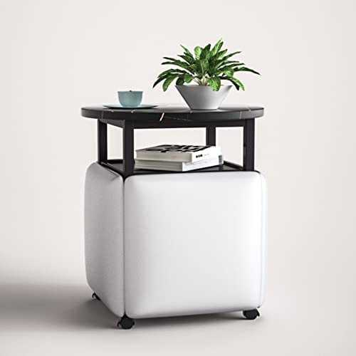 5-in-1 stapelbarer Sitzwürfel mit Drehrollen und Couchtisch – moderner hellgrauer Hocker für Wohnzimmer und Heimbüro, vielseitiger Nesting-Fußhocker und beweglicher Sofasessel von Generisch