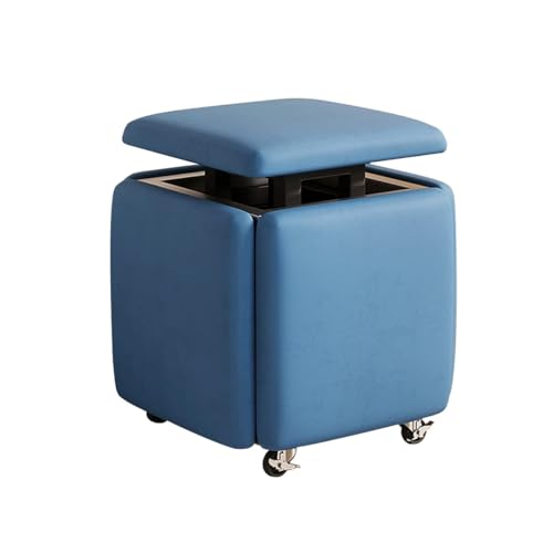 5-in-1 stapelbarer Sitzwürfel mit Lenkrollen - Moderner Ottomane Hocker & Fußstütze für Eingangssofa oder Wickelbank - Blau 35 cm - Vielseitige platzsparende Lösung von Generisch