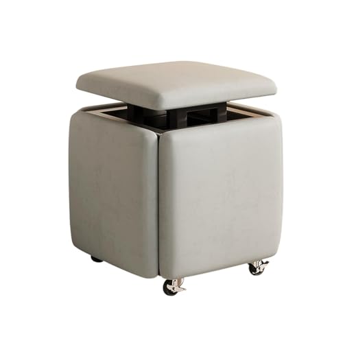 5-in-1 stapelbarer Sitzwürfel mit Lenkrollen - Moderner hellgrauer Ottomane Hocker & Fußhocker für Eingangssofa und Schuhwechselbank - Vielseitiger beweglicher Stuhl (Größe: 35 cm) von Generisch