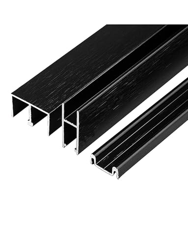 5 mm Schienensatz for Glasschiebetüren, Aluminiumschiene mit Silent-Glide-Design, Gleitschienensatz for Vitrinen, Bücherregale und Kleiderschränke(Black,5mm 140cm/55.2") von Generisch