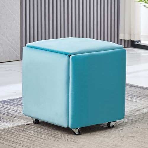 5 stapelbare Ottomane Hocker mit Schwenkrollen und Samtsitz, beweglicher Sitzwürfel für Wohnzimmer oder Schlafzimmer von Generisch