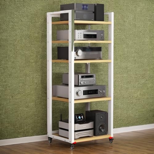 5-stöckiges Audio-Regal mit Rädern – Vielseitiger CD-Player-Ständer & Videospielkonsolenregal für Wohnzimmer, Heimbüro oder Küche – Stilvolle weiße Schrankmöbel von Generisch
