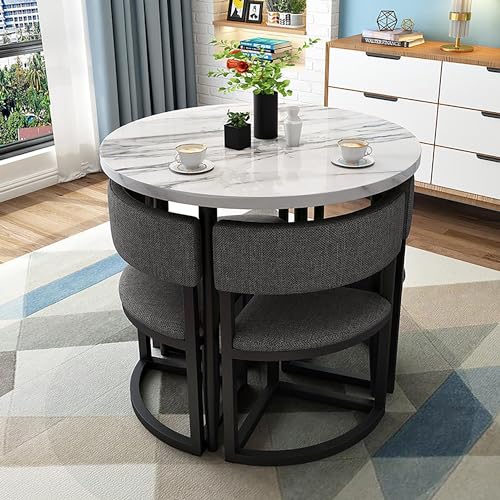 5-teiliges Esstisch-Set - Runder Konferenztisch mit Stühlen - Metallgestell Tischset für kleine Räume - Perfekt für Esszimmer oder Küche - Sitzplätze 4 5-teiliges Esstisch-Set - Runder Konferenztisch mit Stühlen - Metallgestell Tischset für kleine Räume - Perfekt für Esszimmer oder Küche - Sitzplätze 4 von Generisch