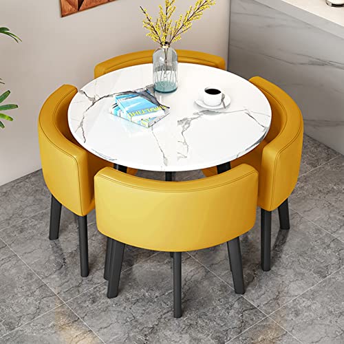 5-teiliges Esstisch-Set mit Tischplatte aus Kunstmarmor und Kunstleder-Sitzen, stilvolle Möbel für Familienessen, ideal für Zuhause, Küche und Wohnzimmer von Generisch