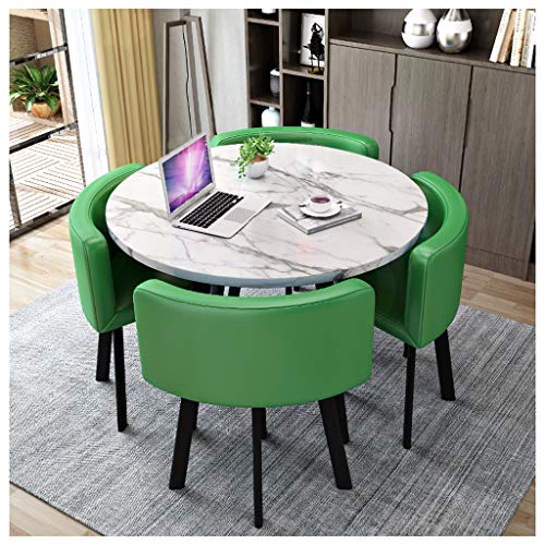 5-teiliges Esszimmer-Set mit Holztisch und Metallbeinen, 4 schwarze Lederstühle, ideal für Balkon, Küche, Esszimmer, Büro, Empfang und Freizeitbereich von Generisch