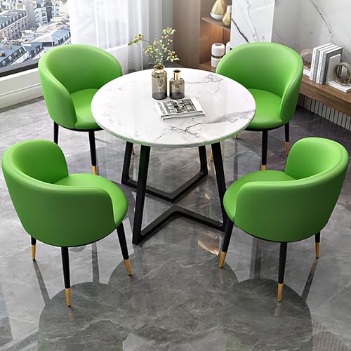 5-teiliges modernes rundes Konferenztisch-Set mit 4 PU-Polsterstühlen, Metallgestell, braune Marmorplatte, perfekt für Esszimmer oder Wohnzimmer, Grün, 80 cm von Generisch