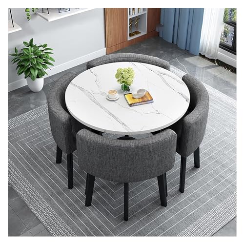 5-teiliges modernes rundes Küchen-Esszimmer-Set mit weicher Rückenlehne, inklusive 4 Stühlen, stilvolle Möbel für kleine Räume, ideal für Zuhause, Wohnung, Kaffee, Wohnzimmer, Farboptionen erhältlich von Generisch