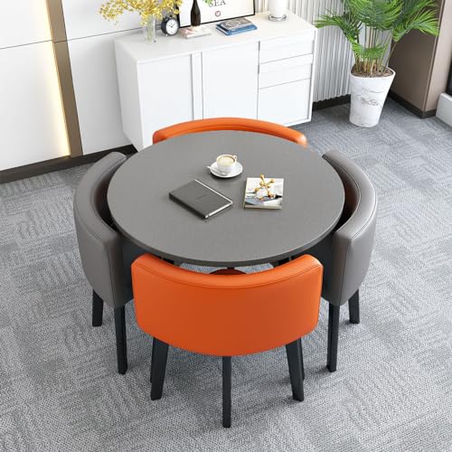 5-teiliges rundes Esstisch-Set – 1 Tisch und 4 Stühle, stilvolles Möbelstück für Zuhause, Küche, Restaurant, Büro, kompaktes Design, 80 x 75 cm (B x H) von Generisch