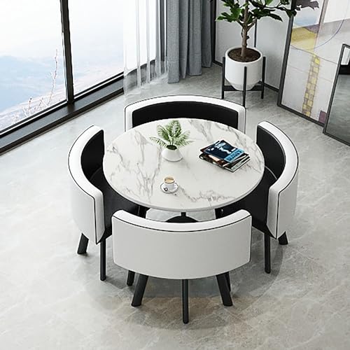 5-teiliges rundes Konferenztisch-Set mit 4 PU-Rückenlehnenstühlen, moderner Esszimmertisch für Küche & Essbereich, stilvolles versenktes Design, perfekt für Familientreffen 5-teiliges rundes Konferenztisch-Set mit 4 PU-Rückenlehnenstühlen, moderner Esszimmertisch für Küche & Essbereich, stilvolles versenktes Design, perfekt für Familientreffen von Generisch
