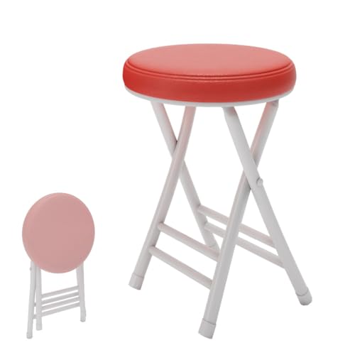 50,8 cm zusammenklappbarer Klapphocker, gepolsterter runder Barhocker, tragbarer Küchenstuhl aus PU-Leder, ohne Rückenlehne, für Frühstück, Café, Essen (rot) von Generisch