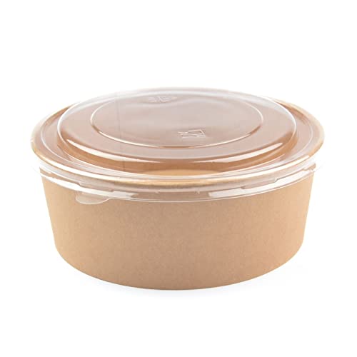 50 Stück Kraft Salatschalen mit Deckel, rund, 1300 ml Salatbox Paper Bowl Salat to go Schale Salat-Bowl Hartpapier Salad Cups Salatbecher Kartonschale von Generisch