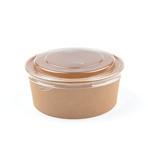 50 Stück Kraft Salatschalen mit Deckel, rund, 750 ml Salatbox Paper Bowl Salat to go Schale Salat-Bowl Hartpapier Salad Cups Salatbecher Kartonschale von Generisch